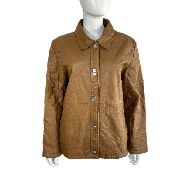 Dialogue Quilted Leather Golden Mahogany Colored Mid Century Style Jacket - Picture 1 of 9